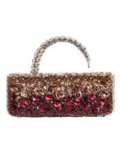 Malika jewel embroidery champagne burgundy stone-encrusted embroidered baguette clutch