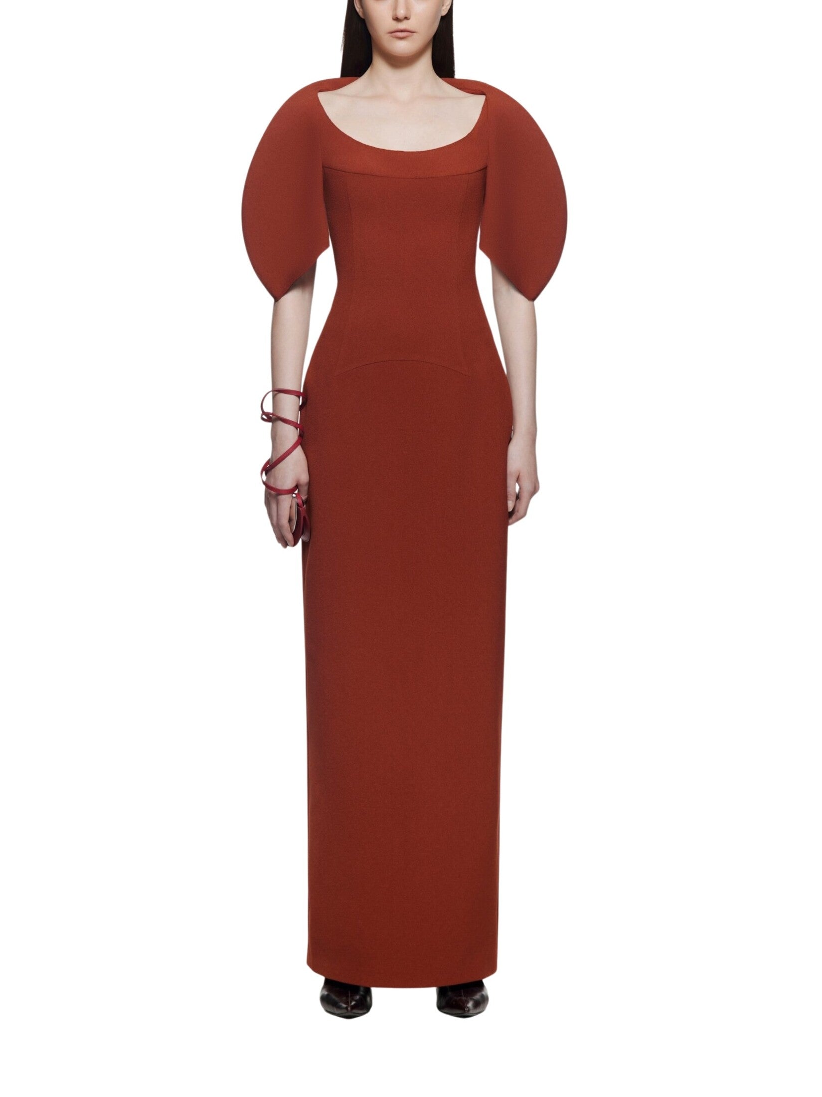Midi dress with puff sleeves and padded yoke