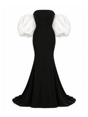 Scuba Maxi Dress with Puffy Satin Sleeves