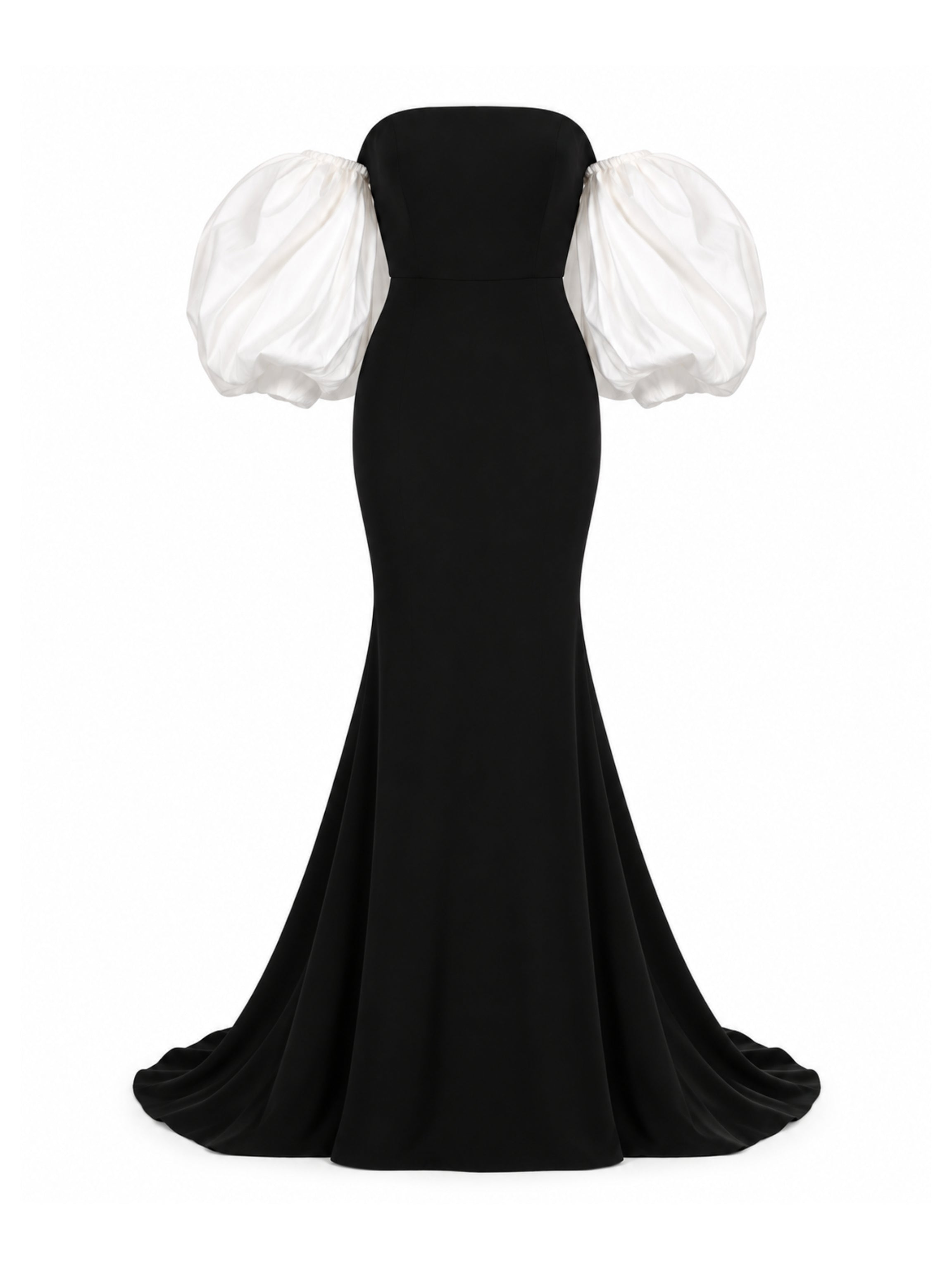 Scuba Maxi Dress with Puffy Satin Sleeves