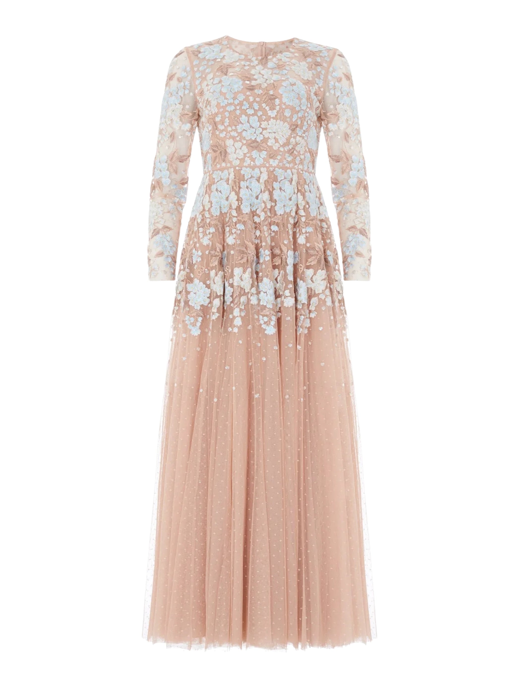 Wisteria dot long sleeve gown