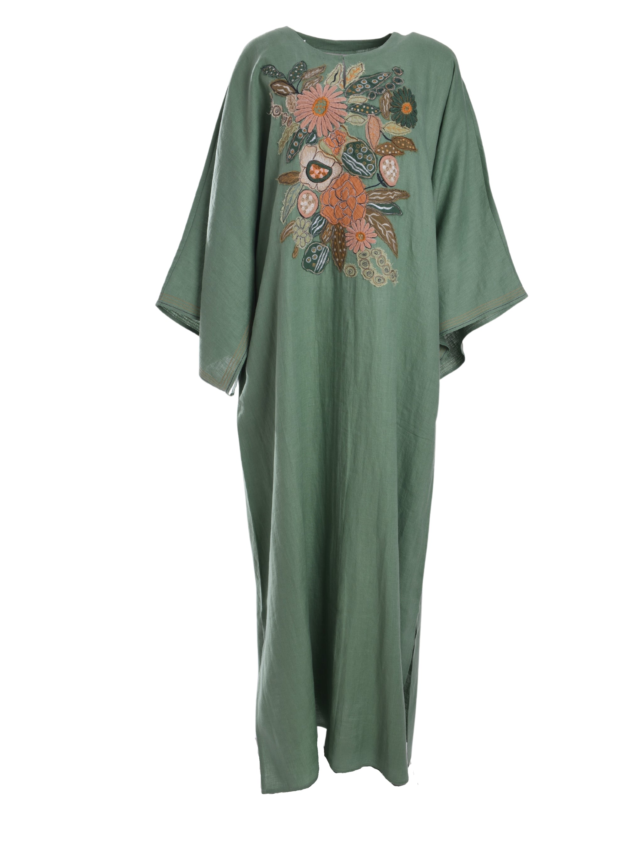 BLUE KAFTAN WITH FLOWER EMB