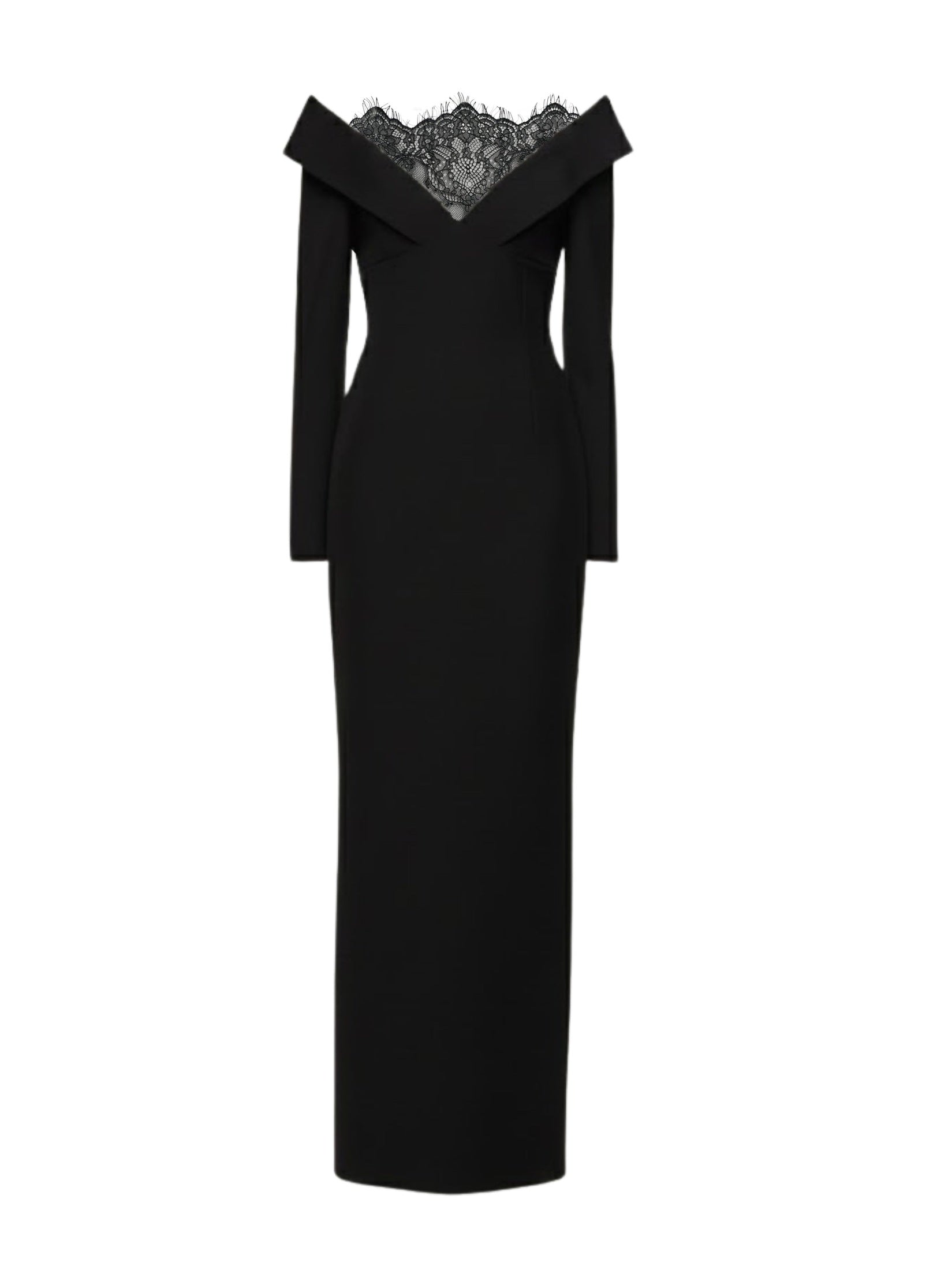 Lace insert crepe column gown