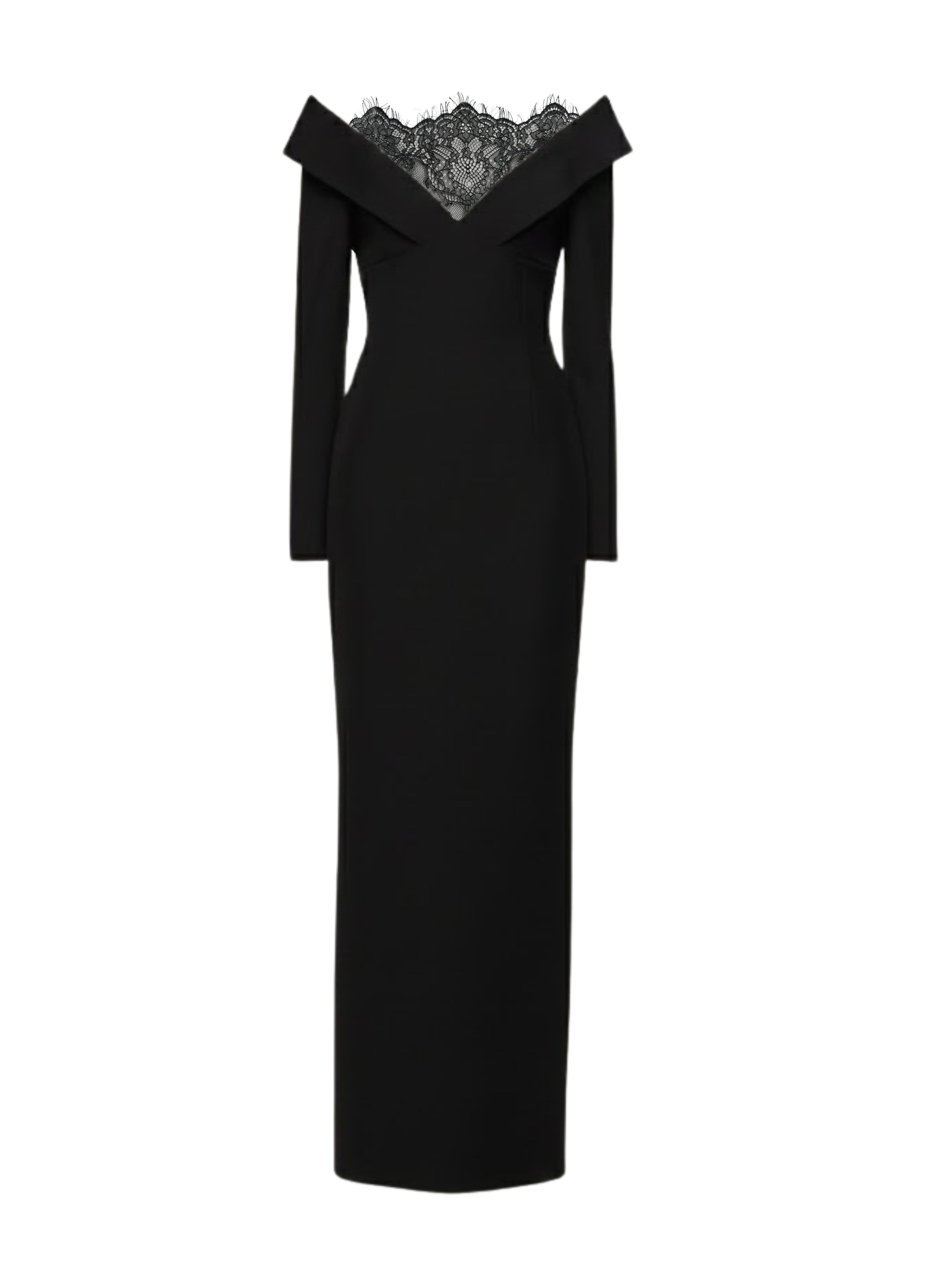 LACE INSERT CREPE COLUMN GOWN