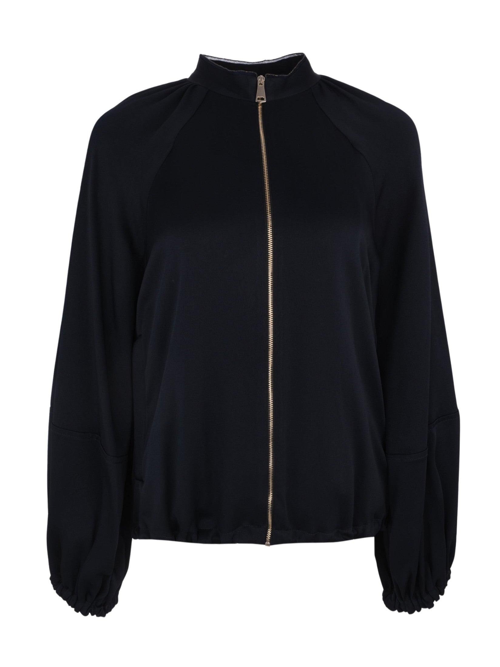Shiny enver satin bomber with balloon sleeve