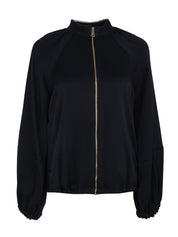 Shiny enver satin bomber with balloon sleeve
