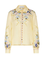 Yellow floral organza blouse