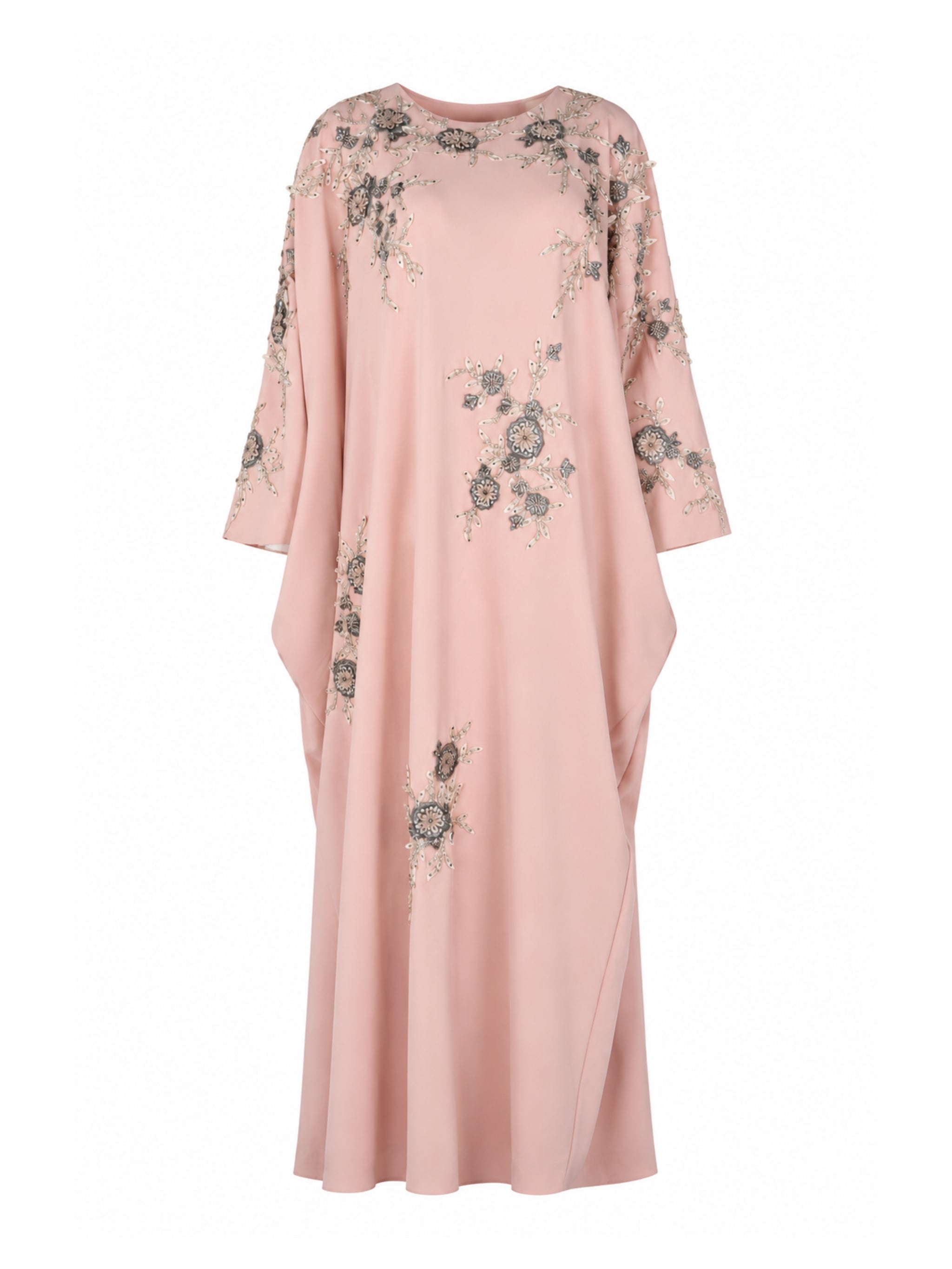 Hand embroiderd flowers -long sleeve dress-kaftan cut dress