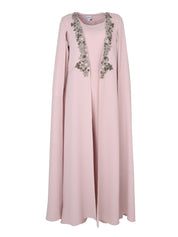 Pink Plain Dress With Cape