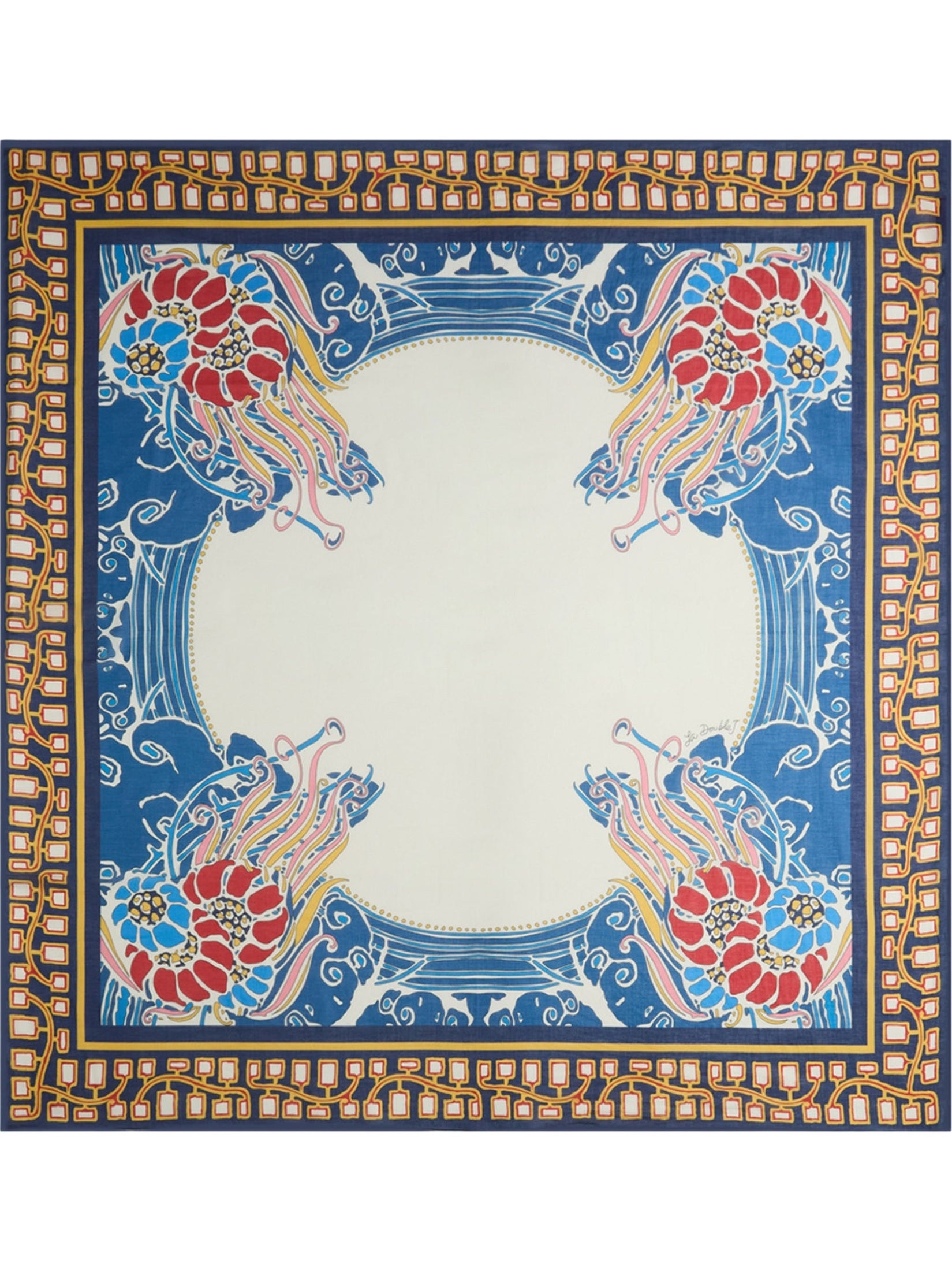 Pareo lemuria placée blue in cotton voile (140x140)