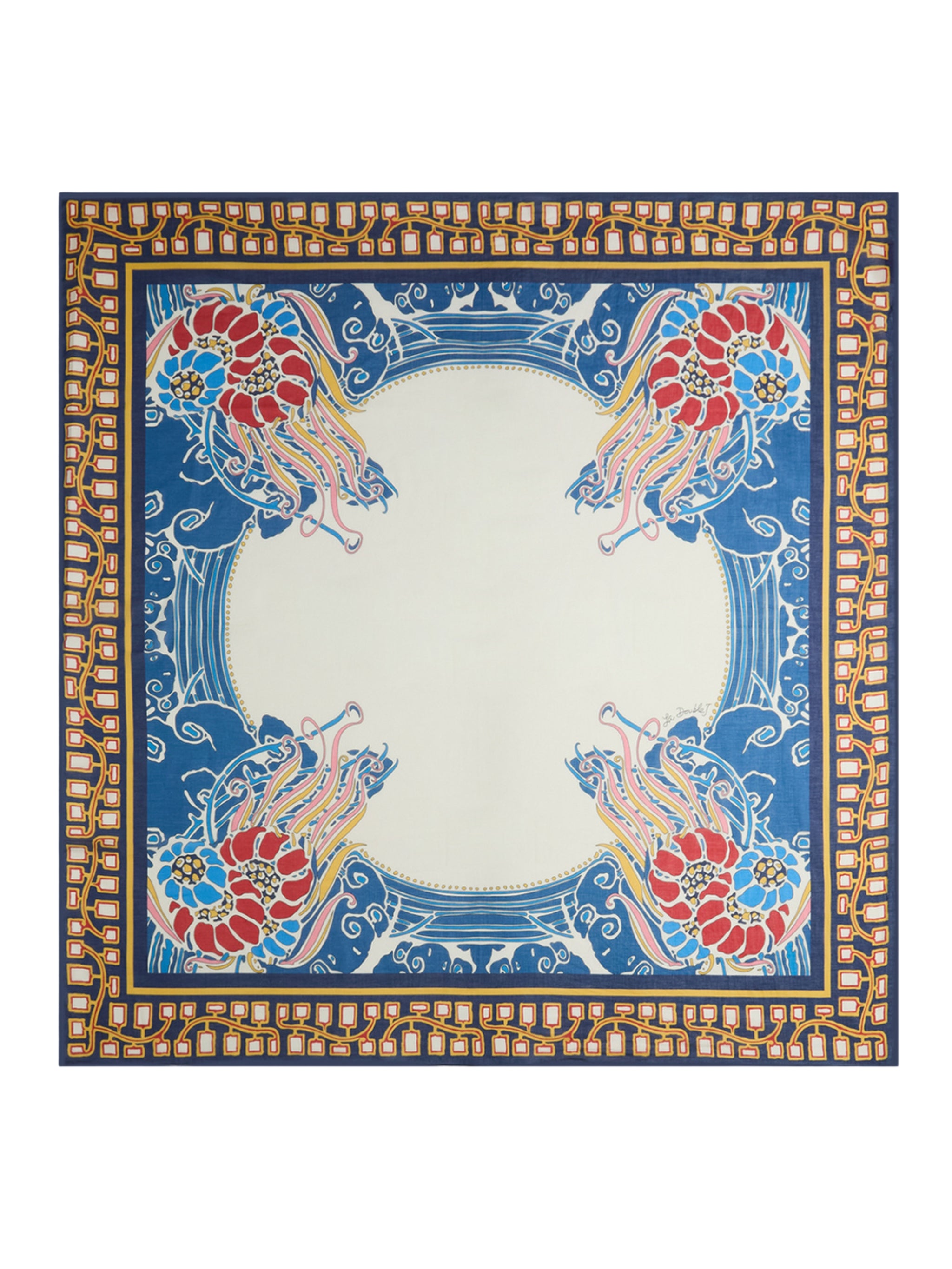 Pareo Lemuria Placée Blue In Cotton Voile (140X140)