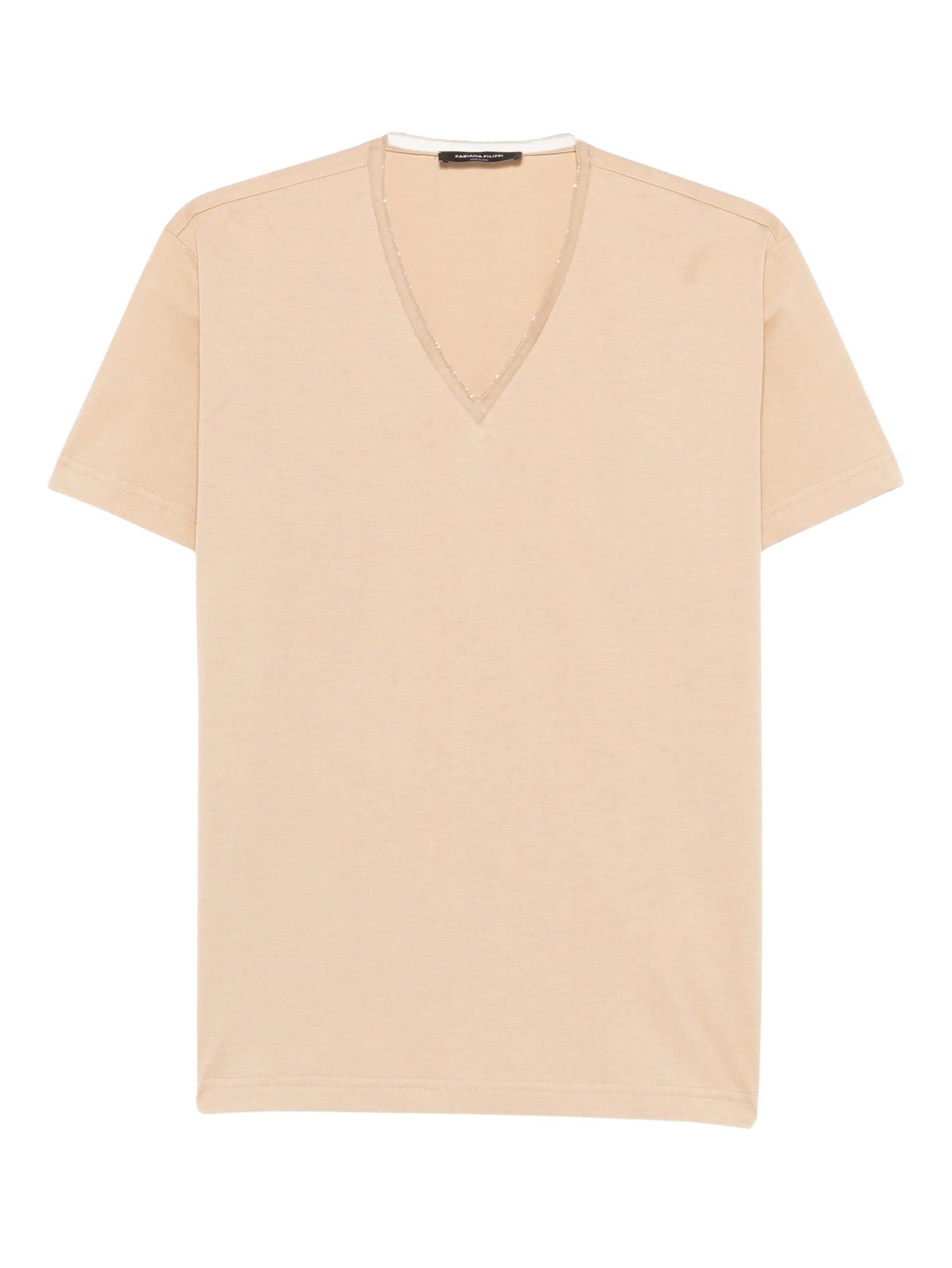 Cotton jersey v neck t-shirt tulle and filo diamante detail