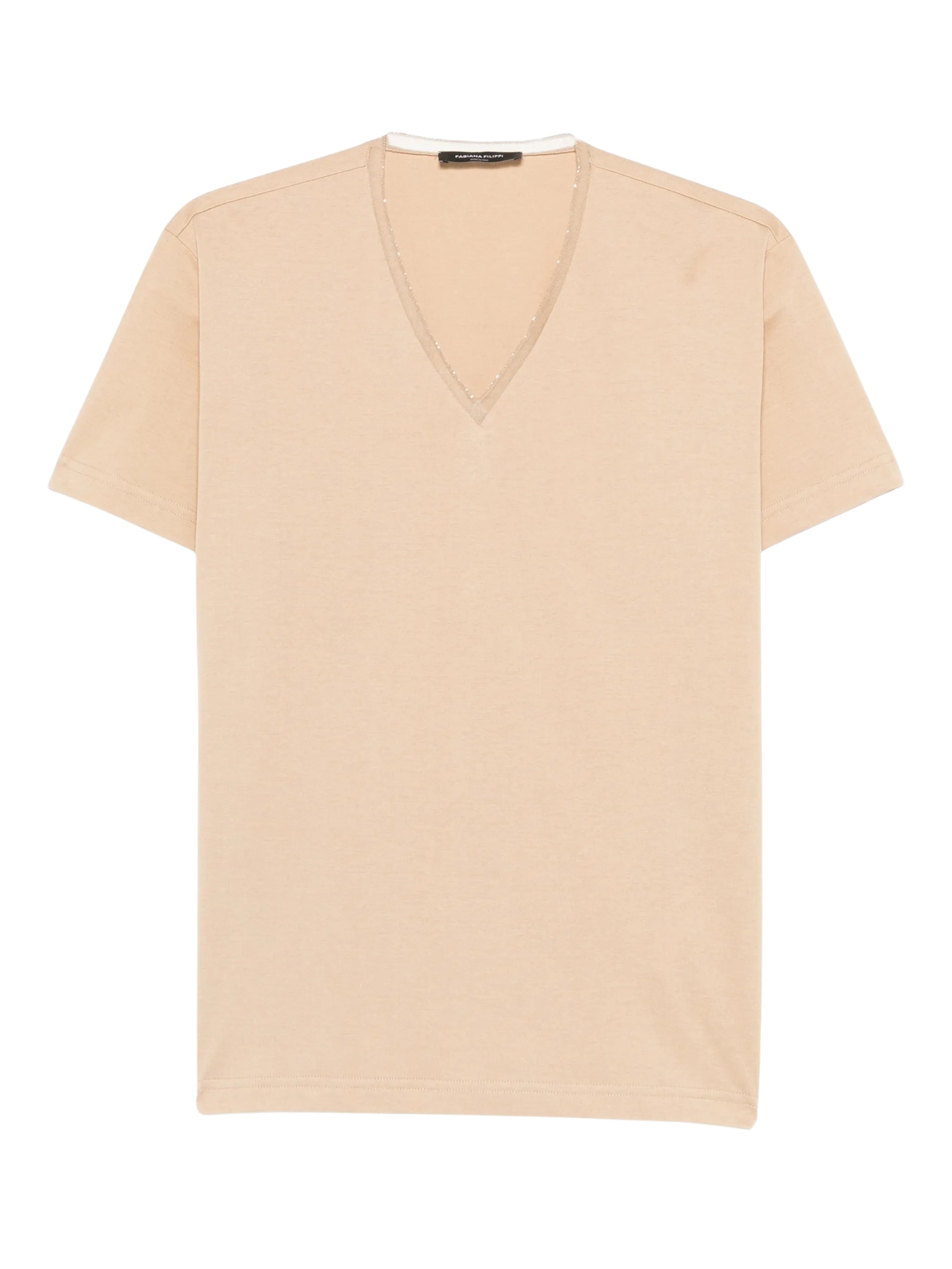 Cotton jersey v neck t-shirt tulle and filo diamante detail