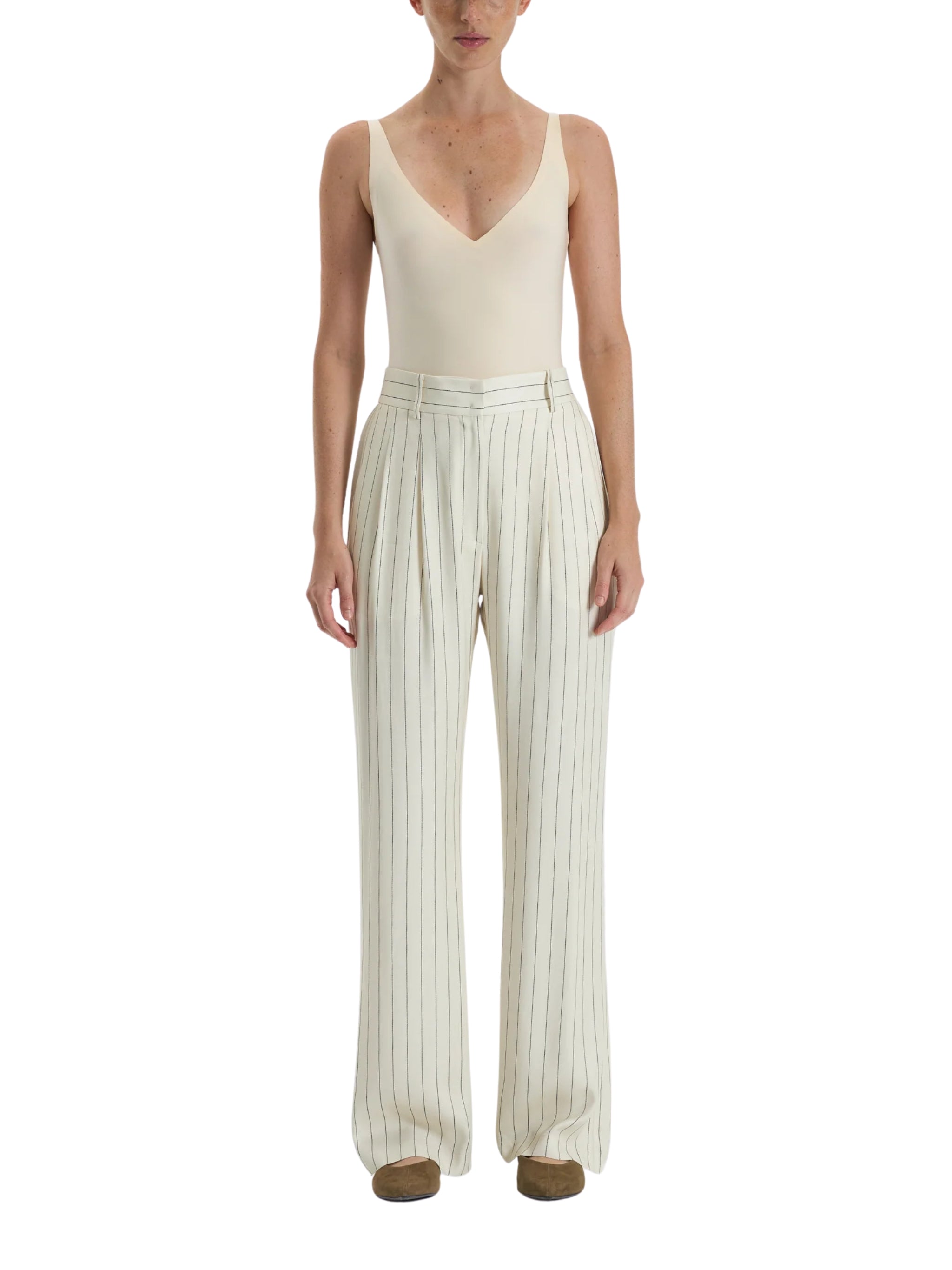 PINSTRIPE STRAIGHT-LEG TROUSERS