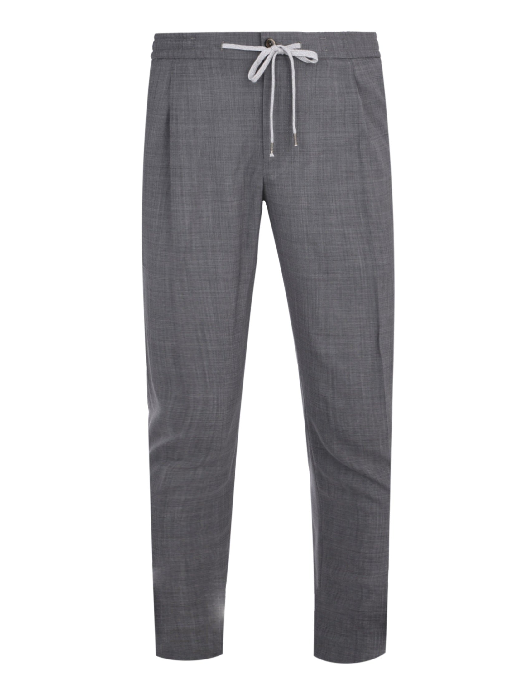 Pantalone soft 1 pleats diagonal pkts zipped back pkts leather det elastic w.band external drawstring