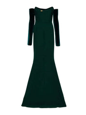 Raven Crepe and Velvet Dress in Dark-Green