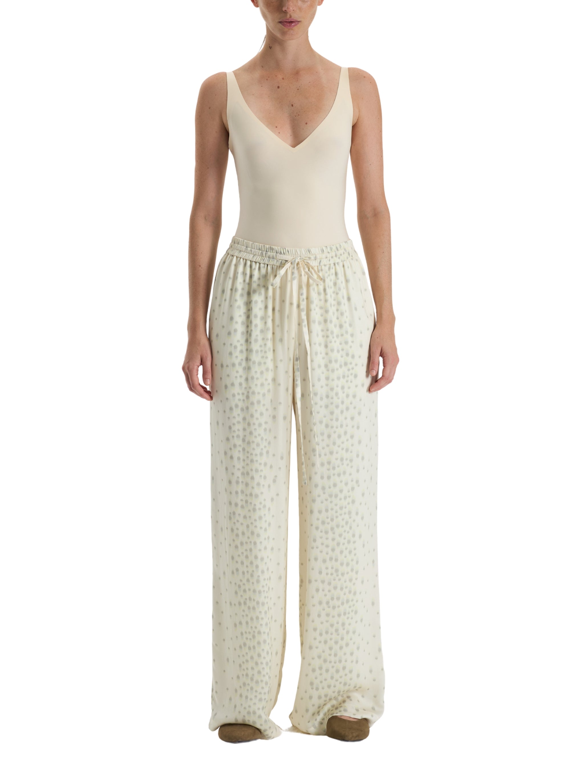 CREAM PATTERNED PALAZZO TROUSERS