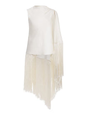 Cream satin fringed scarf top