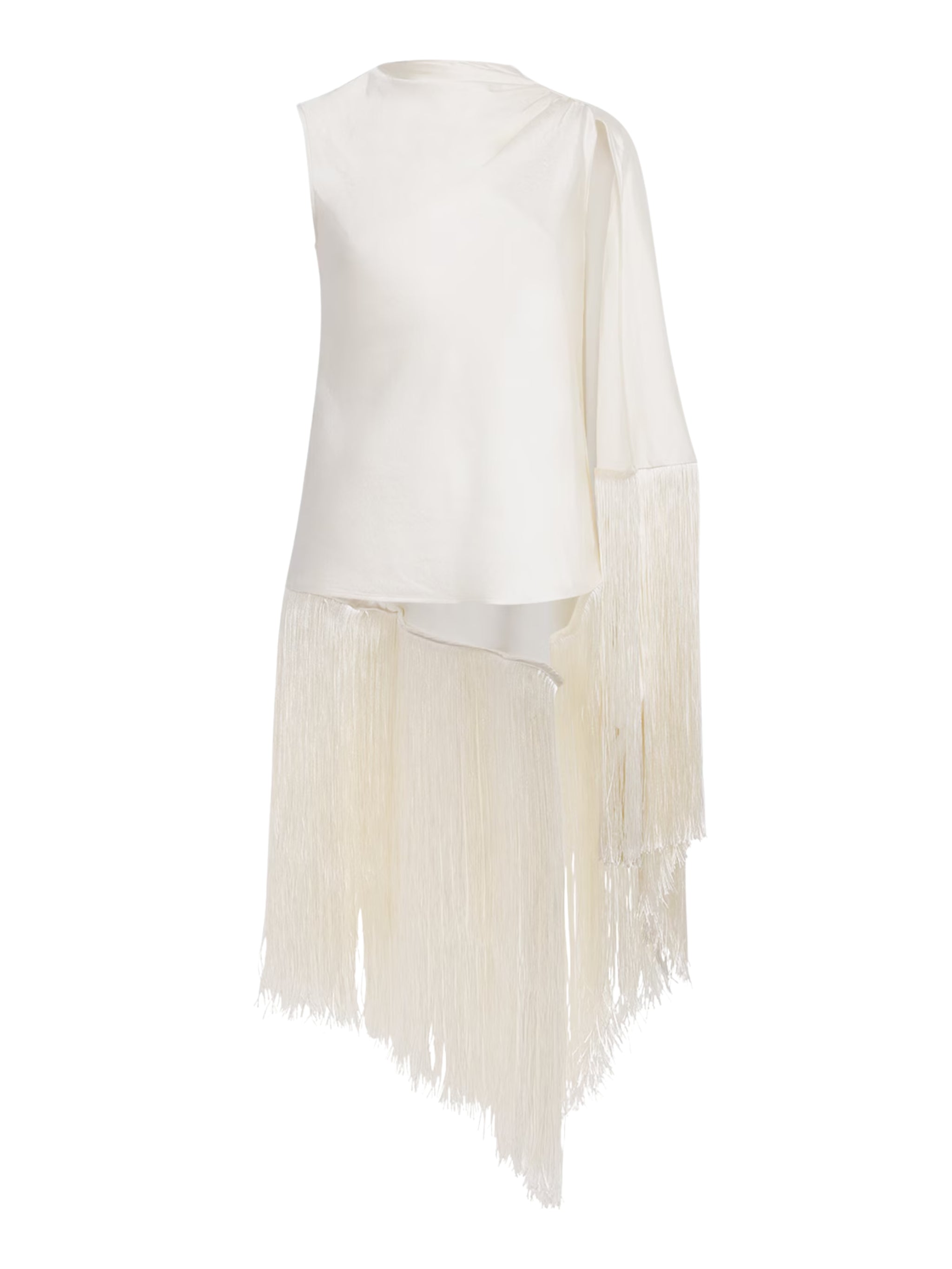 Cream satin fringed scarf top