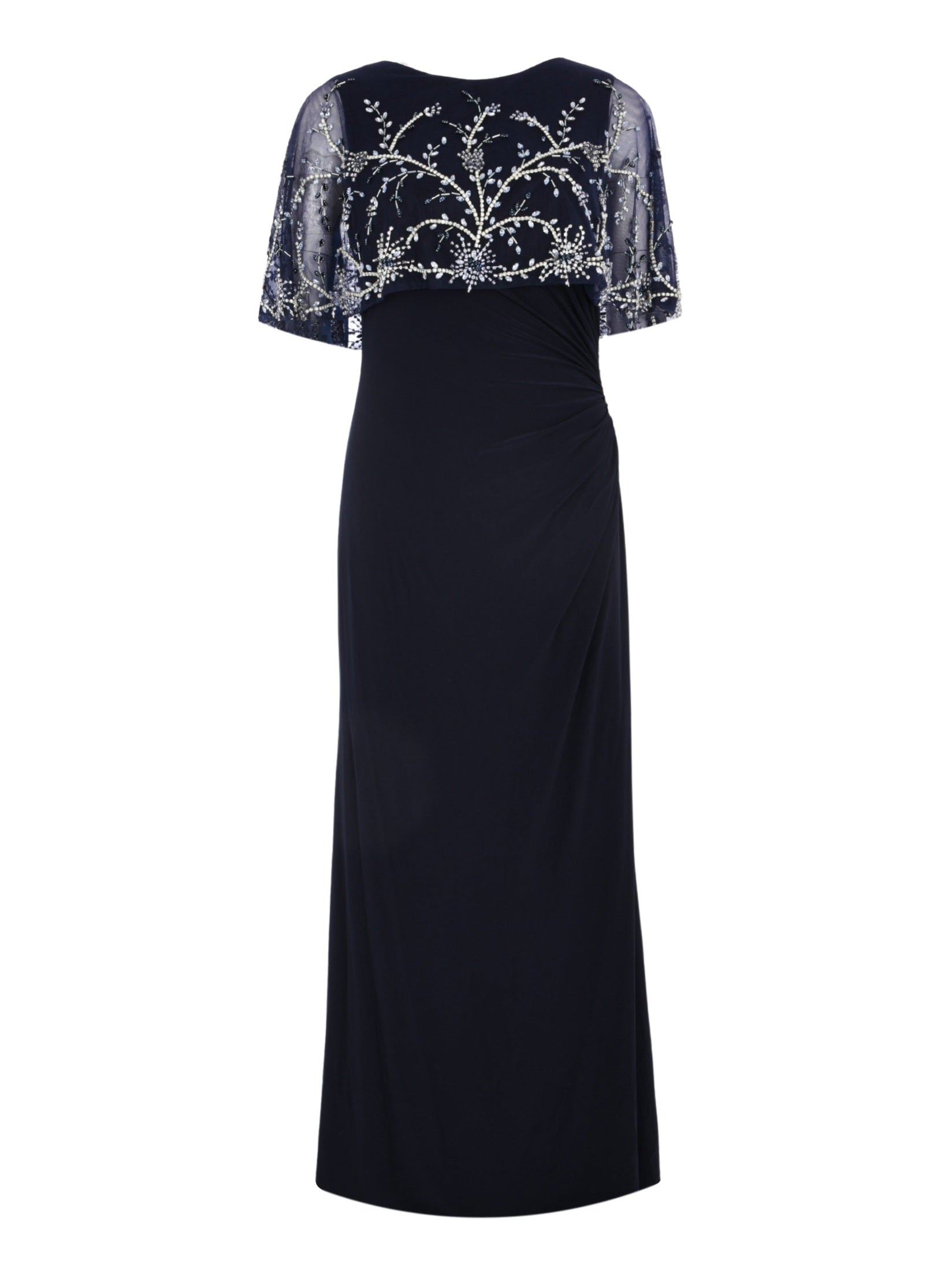 Fitted jersey gown with beaded shawl
