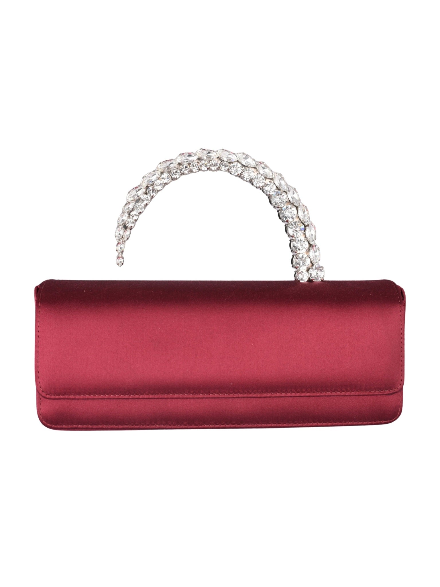 Malika satin burgundy stone-encrusted satin baguette clutch