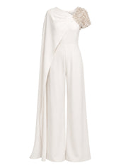 White Jumpsuit with Scarf and Embroidered Sequins