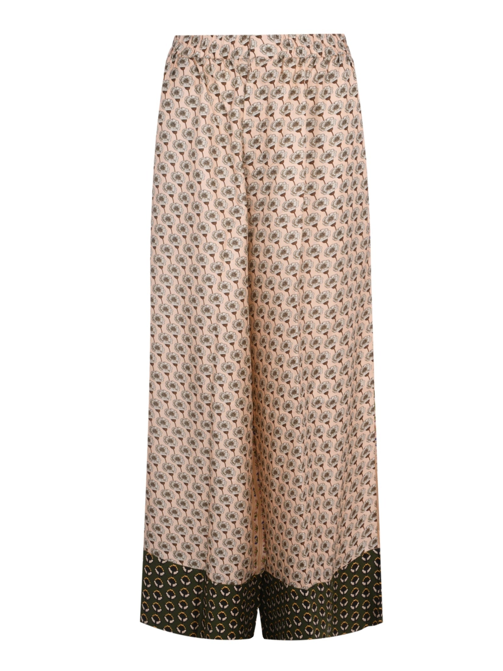 Paislee mix twill silk print wide leg long pant with full elastic