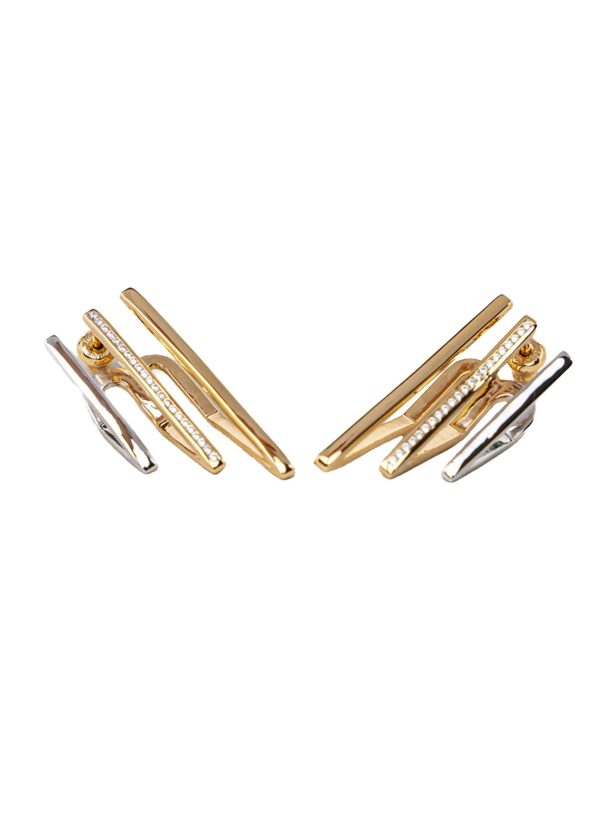 Geo earrings in sterling silver & 18k gold vermeil & rhodium and white cz