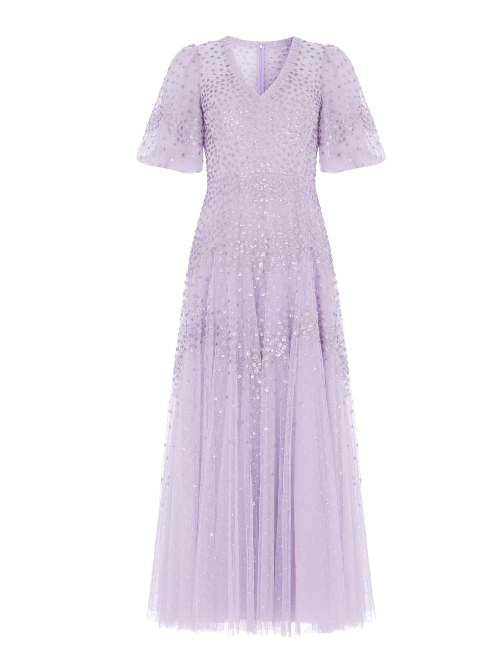Scallop sequin v-neck ankle gown