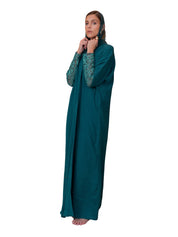 GREEN ABAYA WITH TULLE EMB