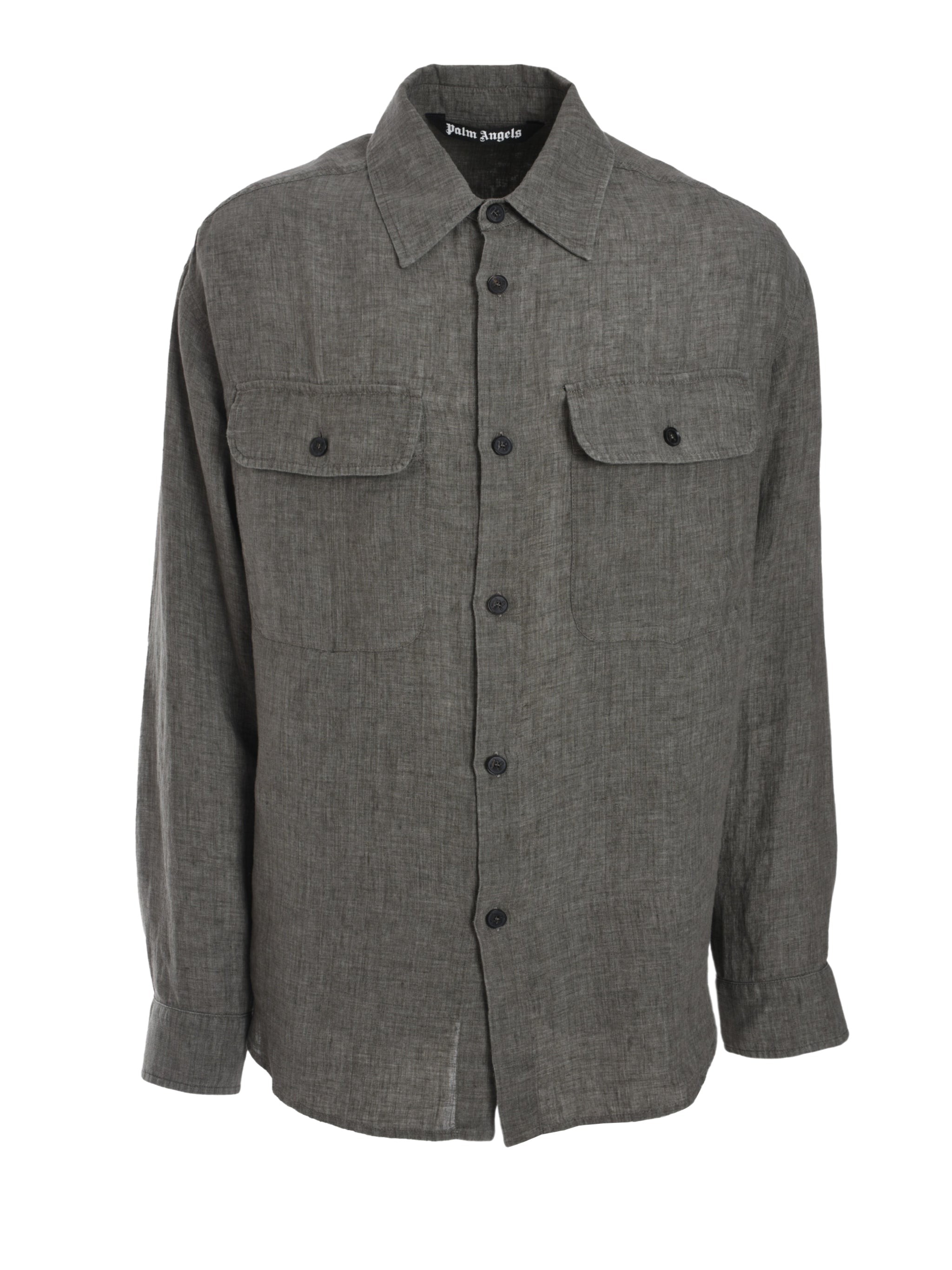 CURVED LOGO LINEN OVERSHIRT MILITARY GRE