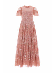 SCATTER DOT ROUND NECK SHORT SLEEVE ANKLE GOWN