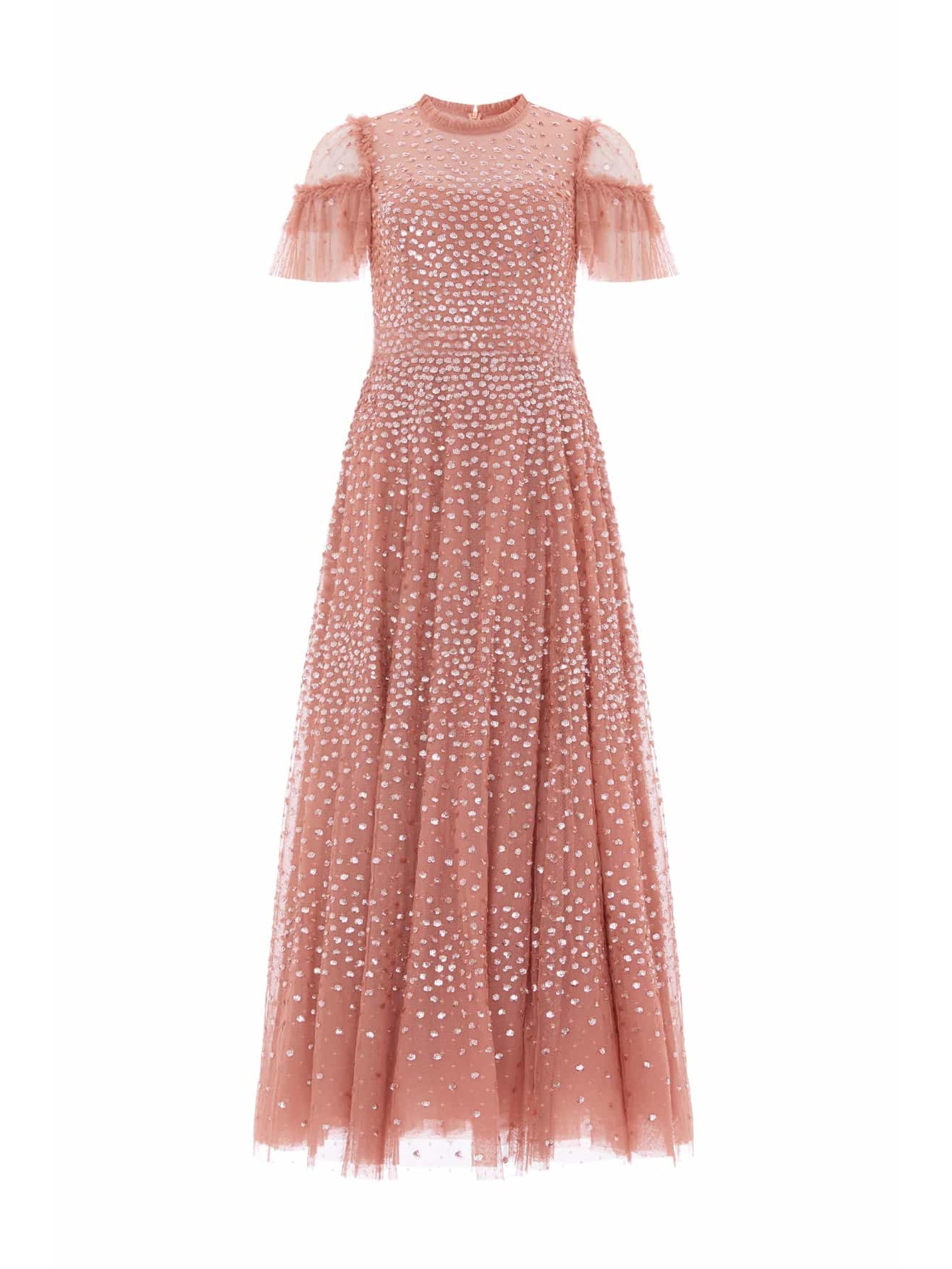 SCATTER DOT ROUND NECK SHORT SLEEVE ANKLE GOWN