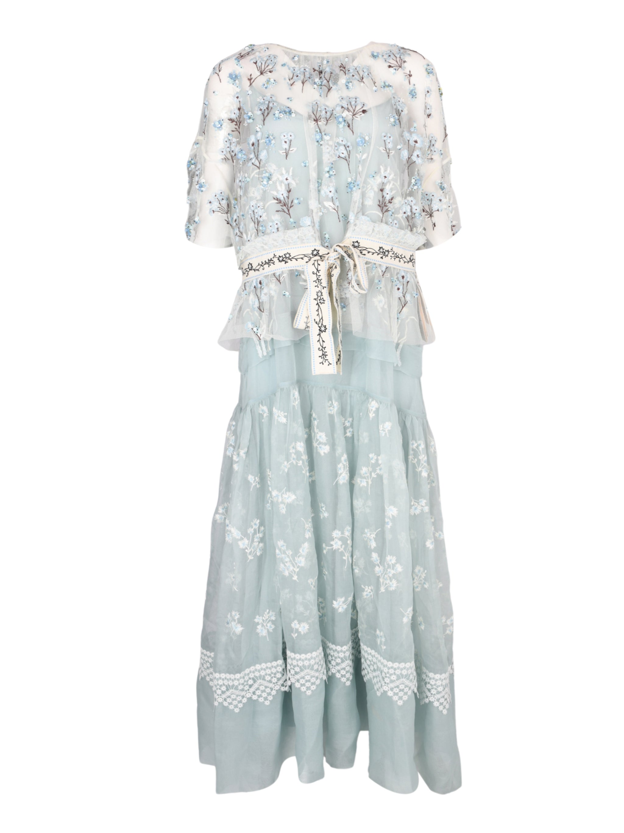 Gilga 2in1 set embroidered tulle and organza silk mid length dress