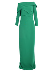 VERA LONG SLEEVE LONG DRESS WITH ASYMMETRIC DRAPE