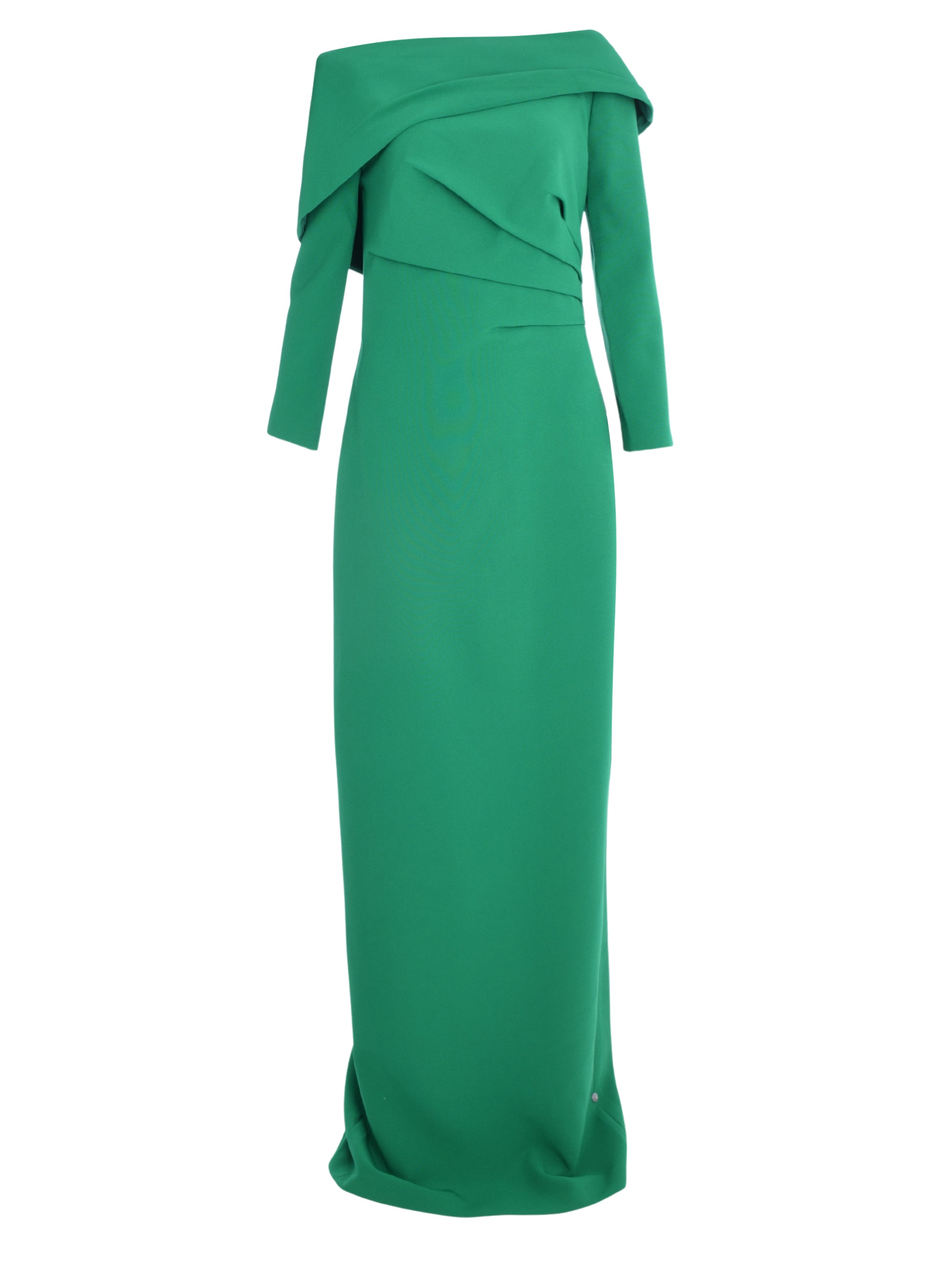 VERA LONG SLEEVE LONG DRESS WITH ASYMMETRIC DRAPE