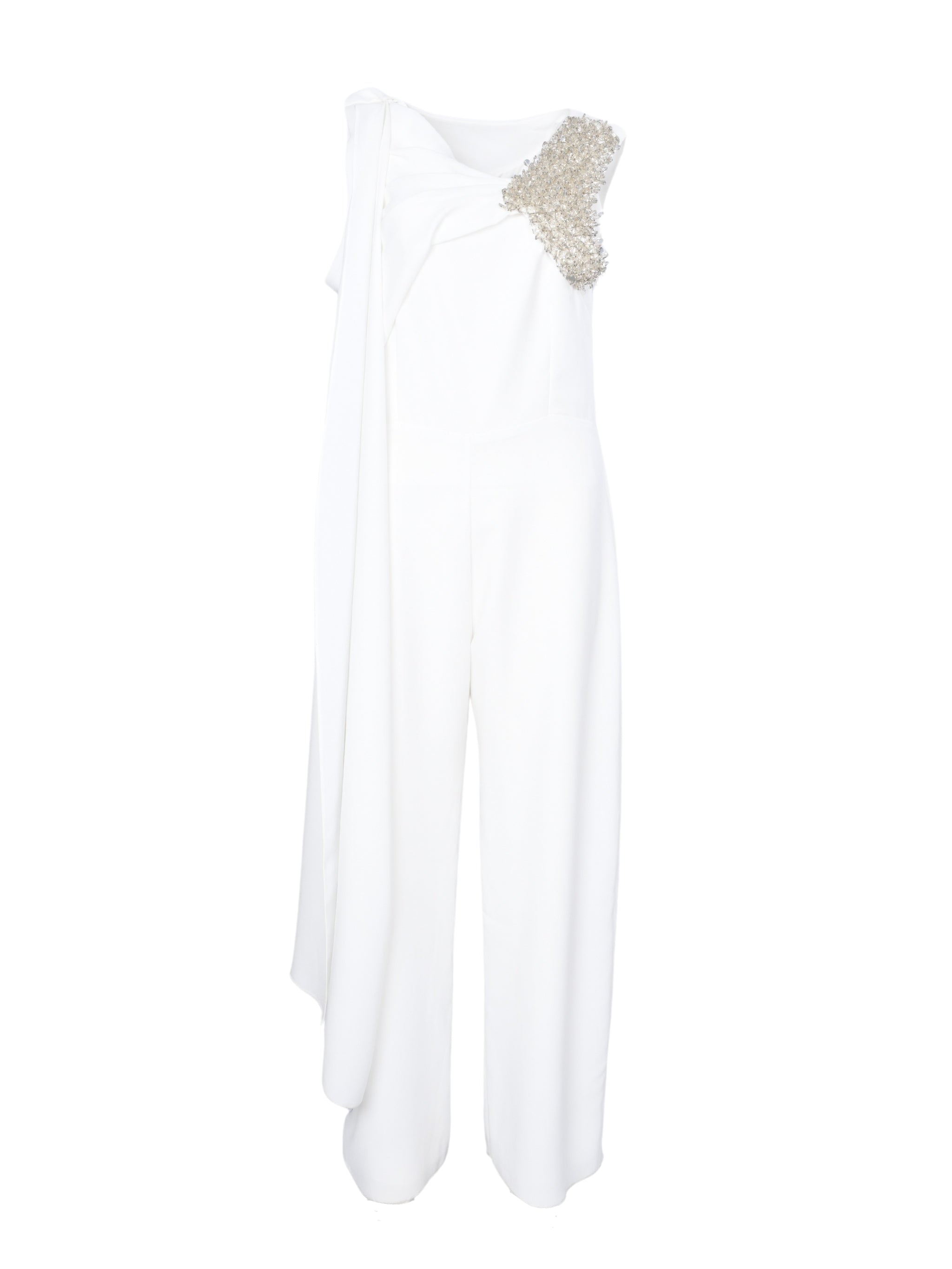 LOODYANA Sleeveless Jumpsuit with Silver Embellishment and Draped Cape