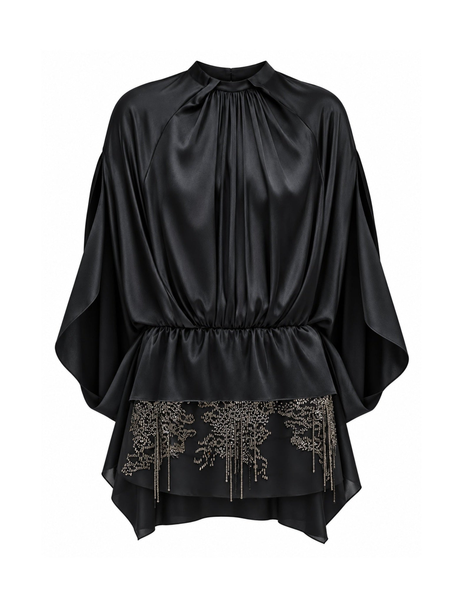 Black Draped Blouse with Cape Sleeves