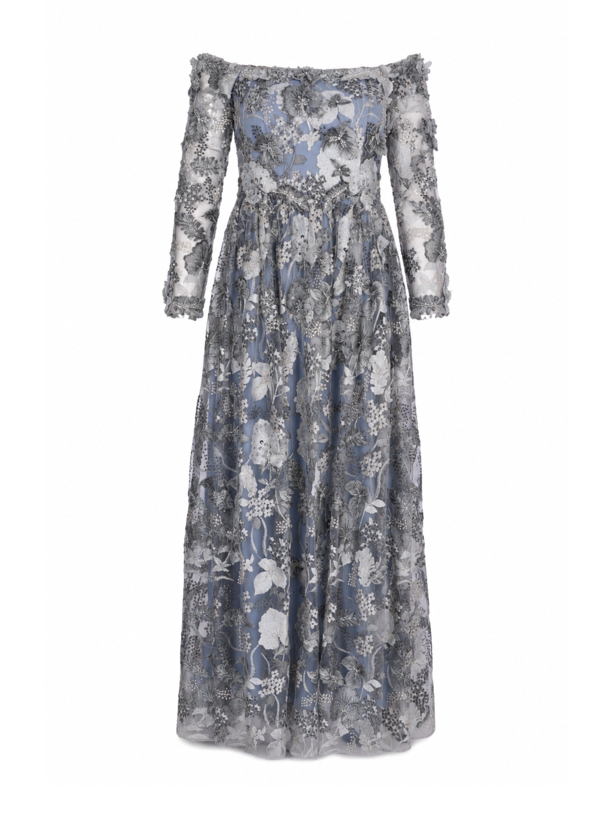 Hand embroiderd flowers -long sleeve dress-waist cut dress