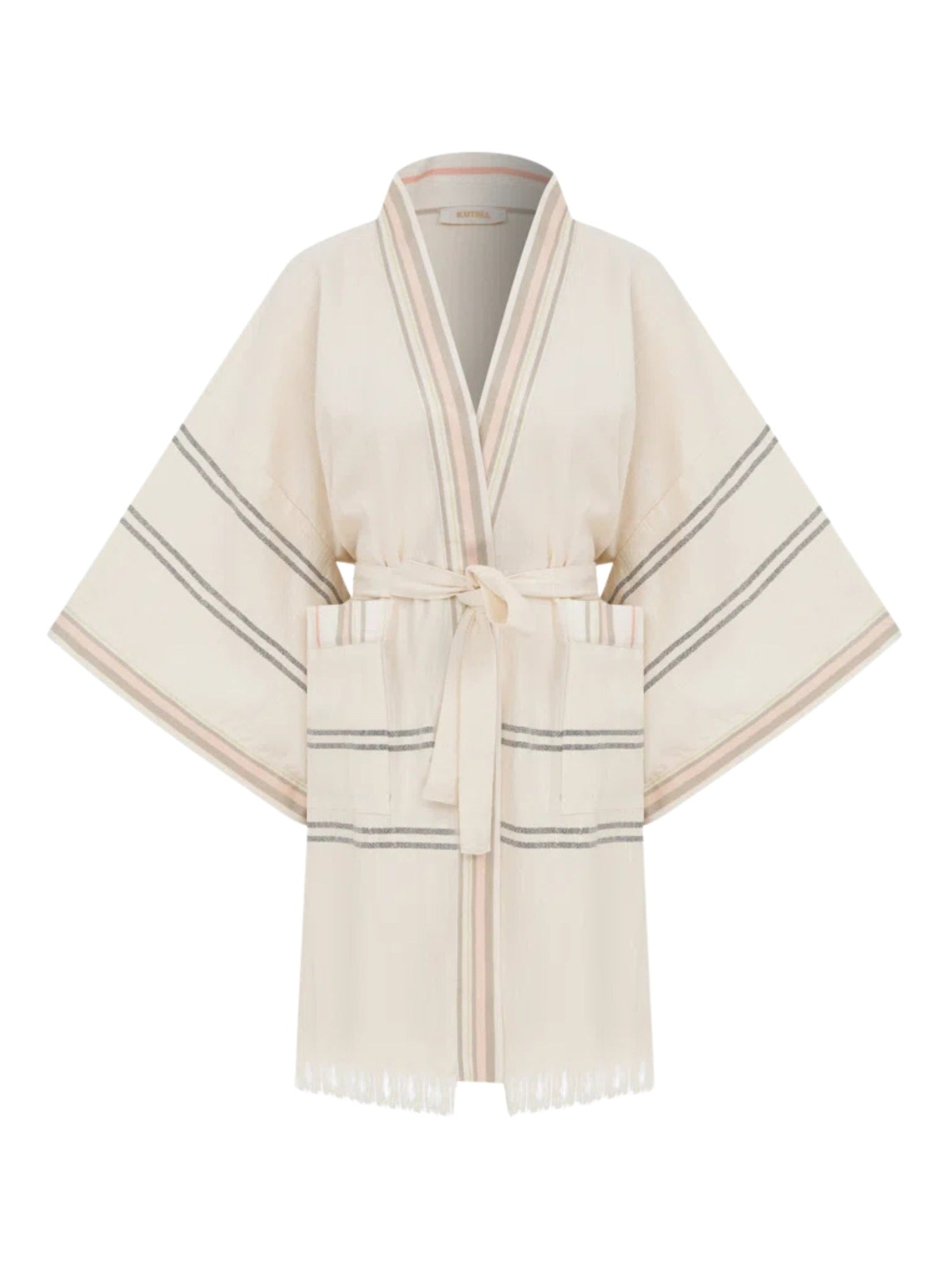 Pesthamal cotton short kimono with kutnu trim