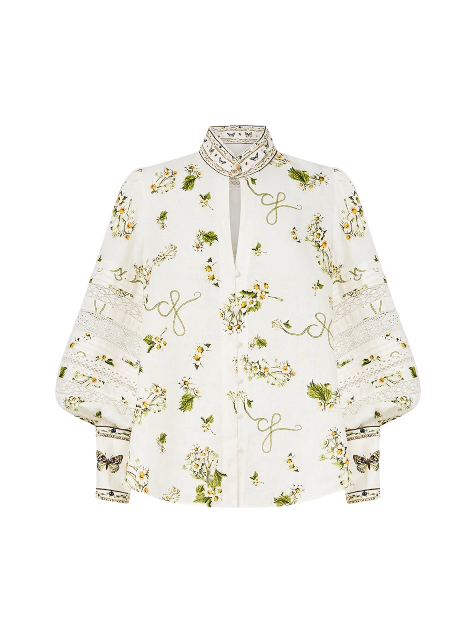 Buttoned collar blouse with blouson sleeve