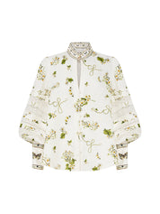 BUTTONED COLLAR BLOUSE WITH BLOUSON SLEEVE