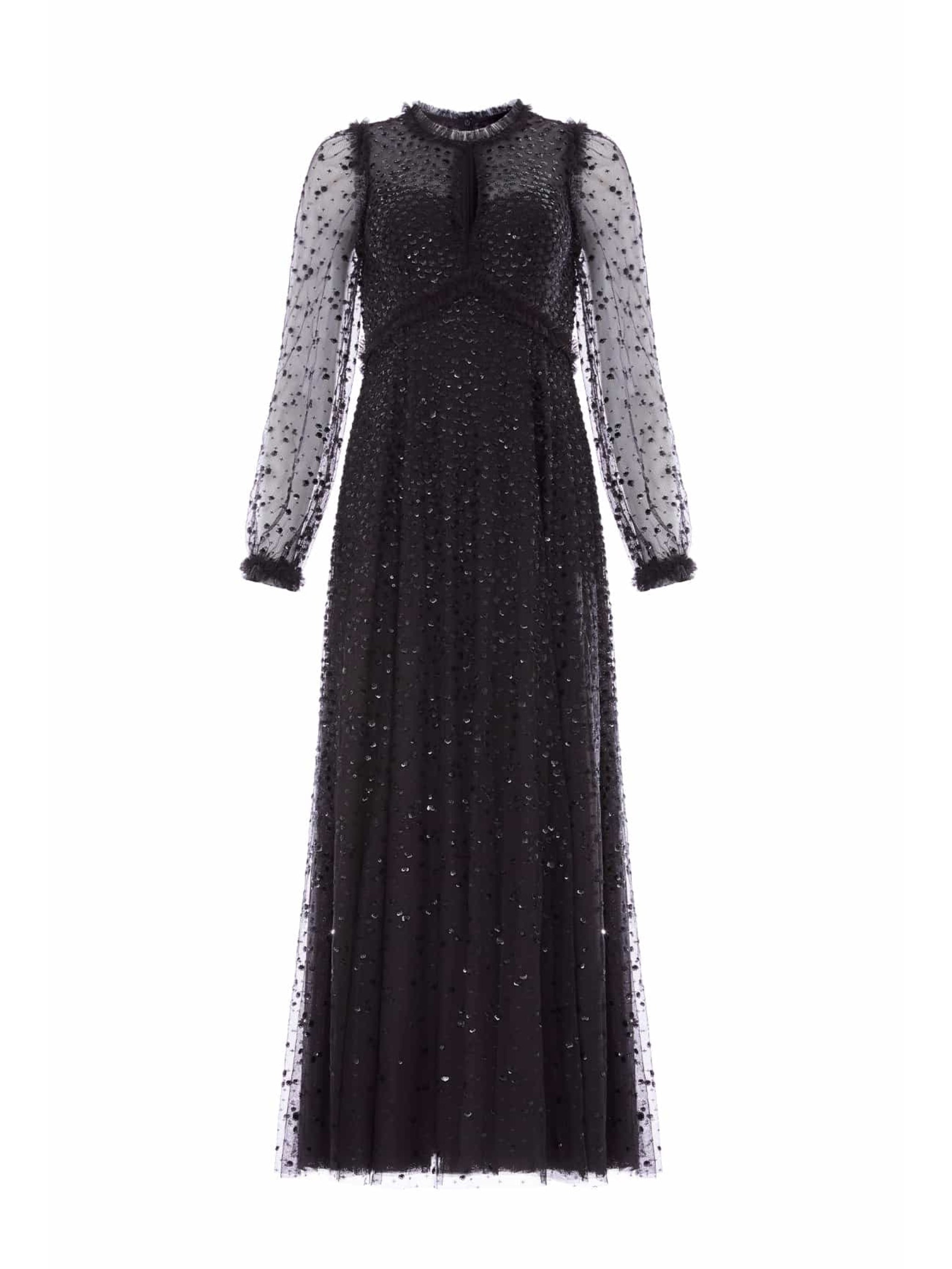 DAPPLED SEQUIN LONG SLEEVE ANKLE GOWN