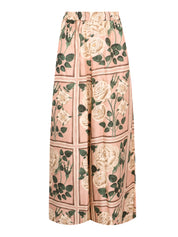 Portsea twill silk print wide leg long pant with full elastic band