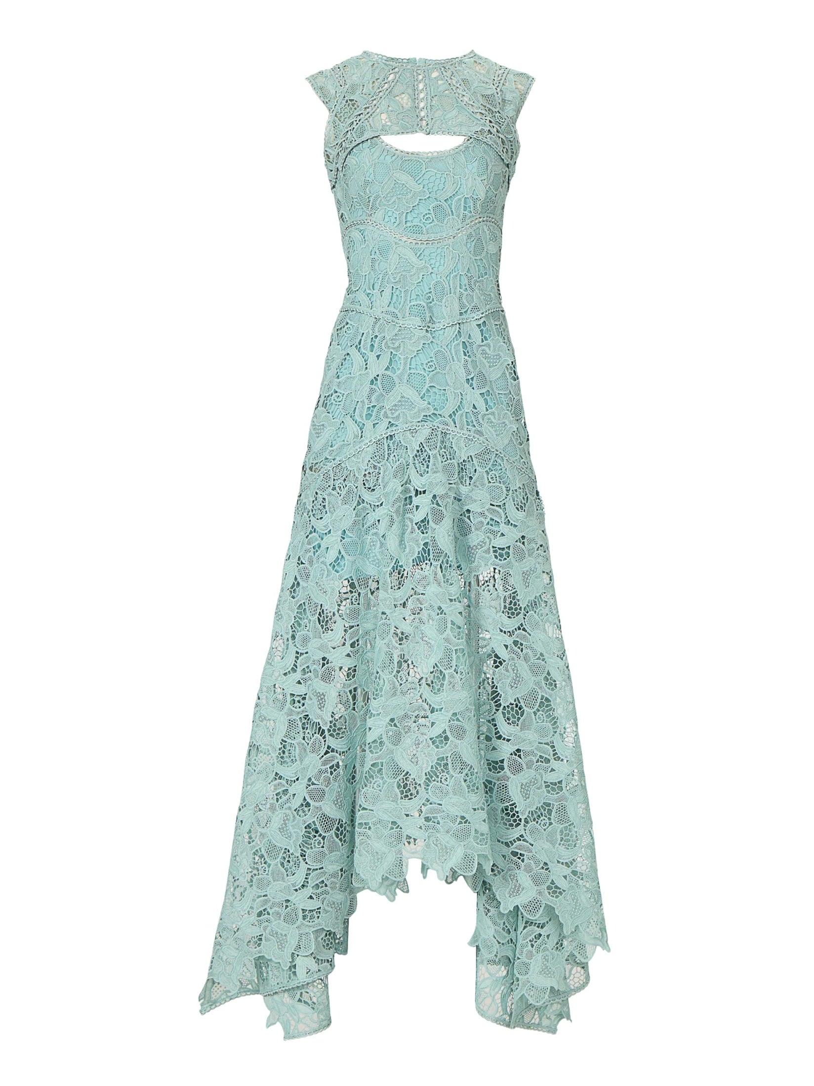 Guipure lace handkrchief dress keyhole neck