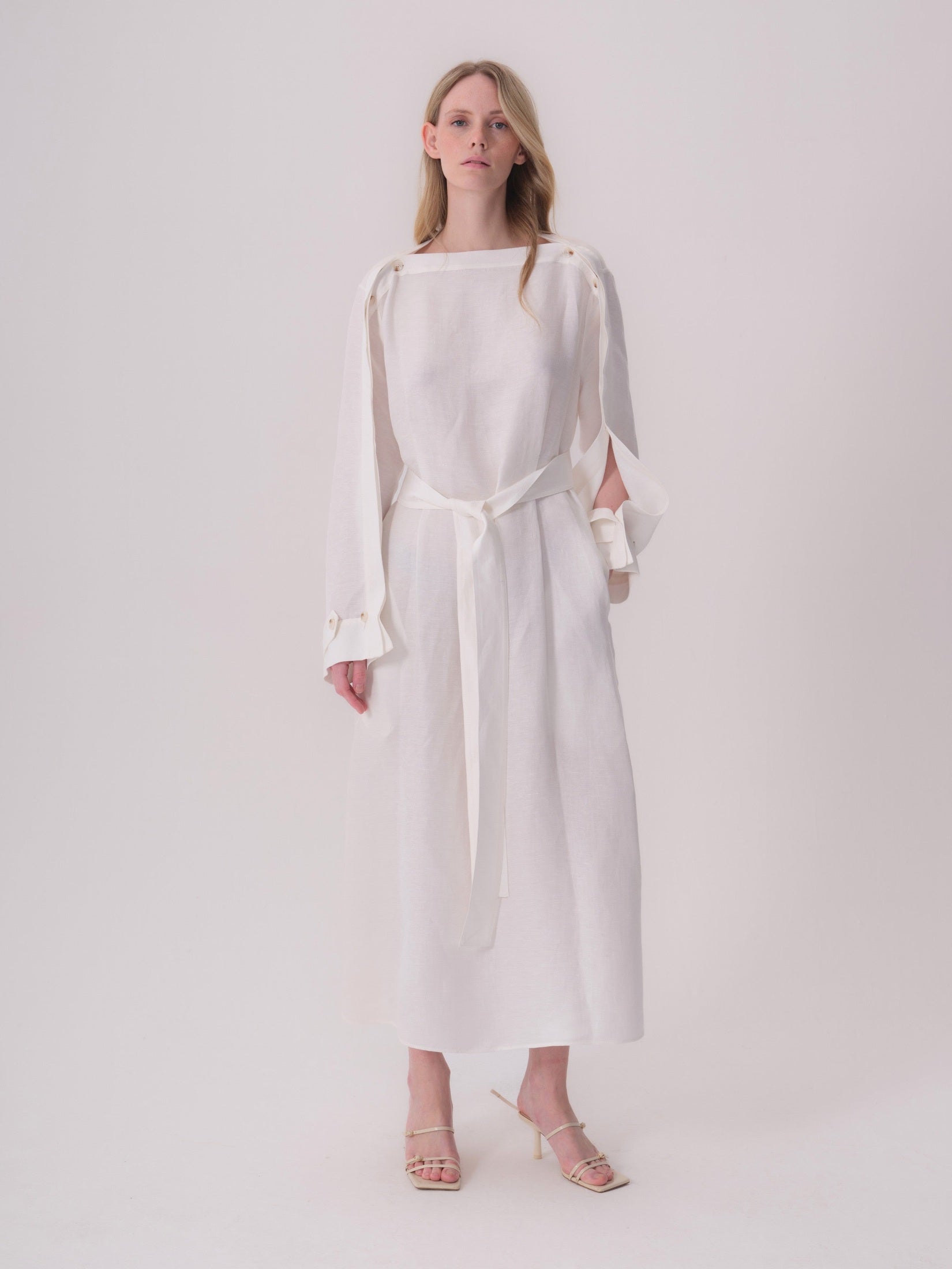 White Linen Dress with Buttons