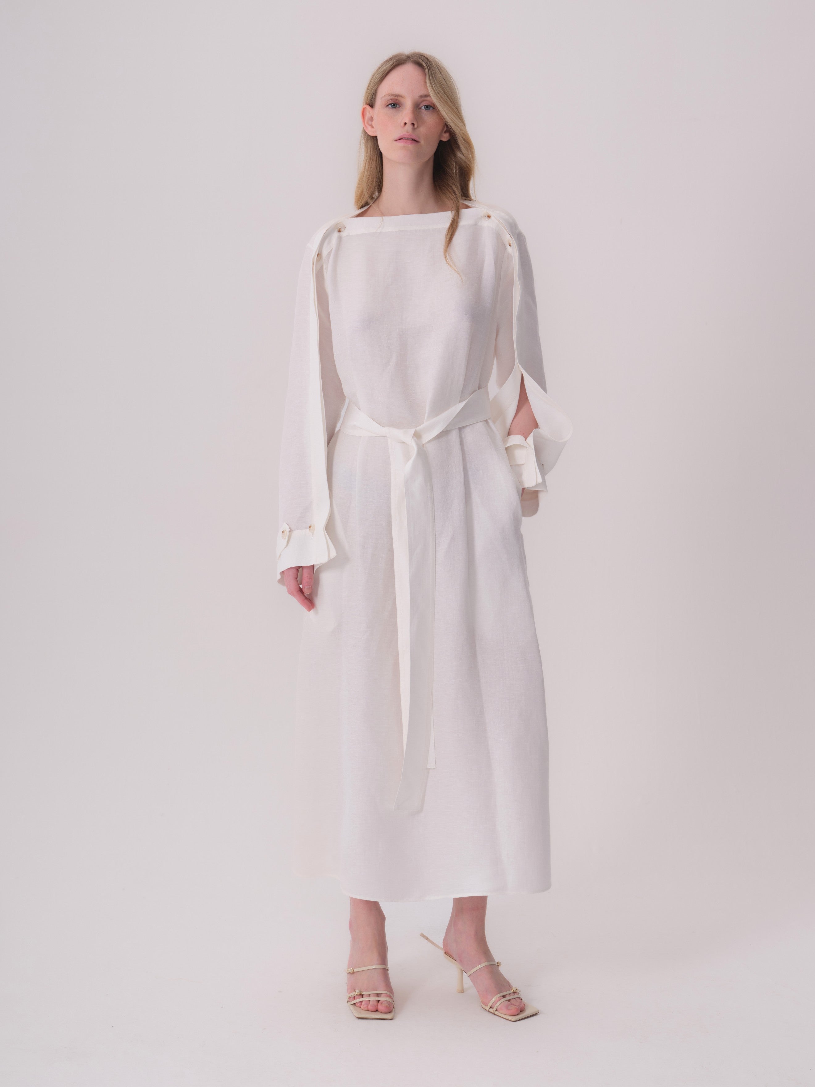 White Linen Dress with Buttons