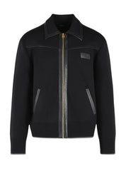 Leather trim zipped blouson