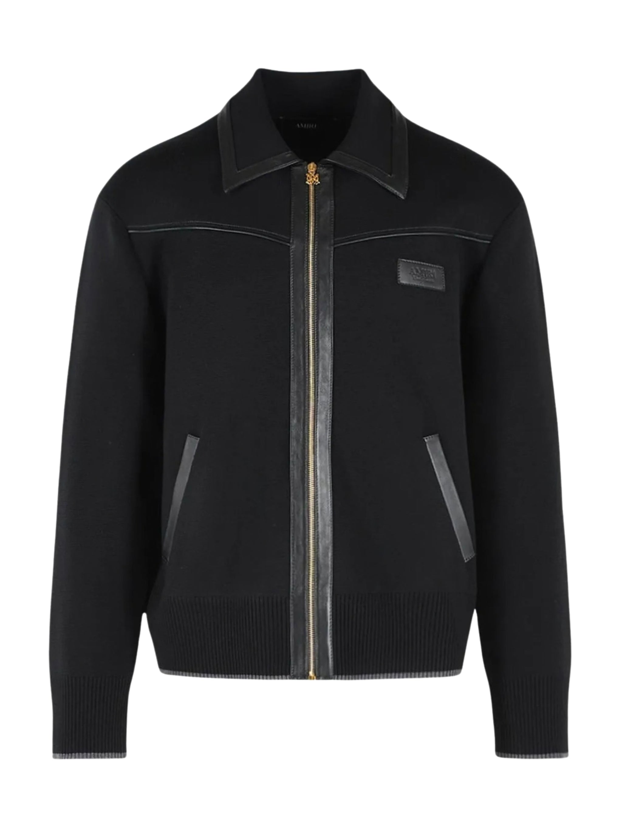 Leather trim zipped blouson