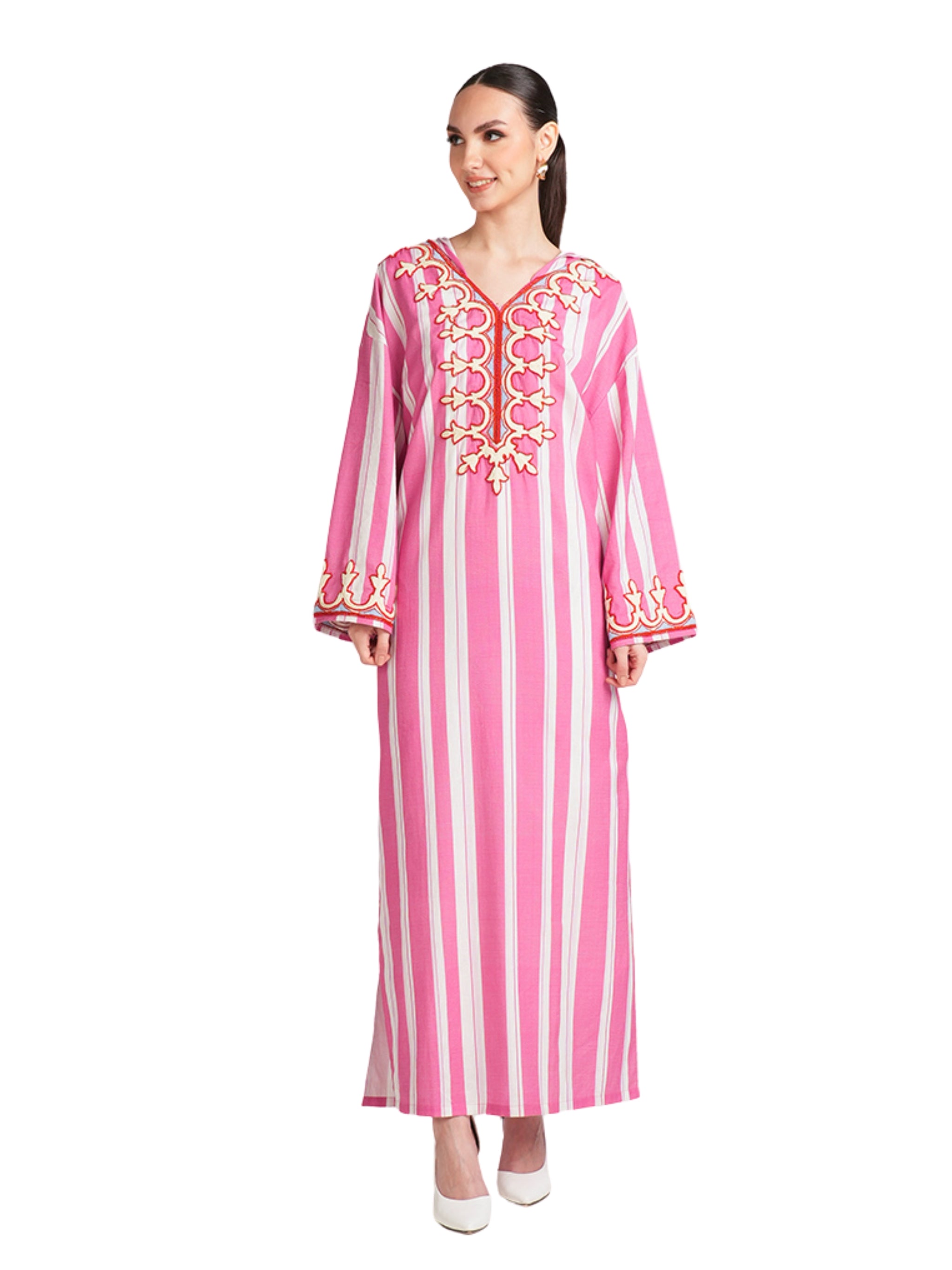 PINK HOODIE KAFTAN WITH EMBROIDERY